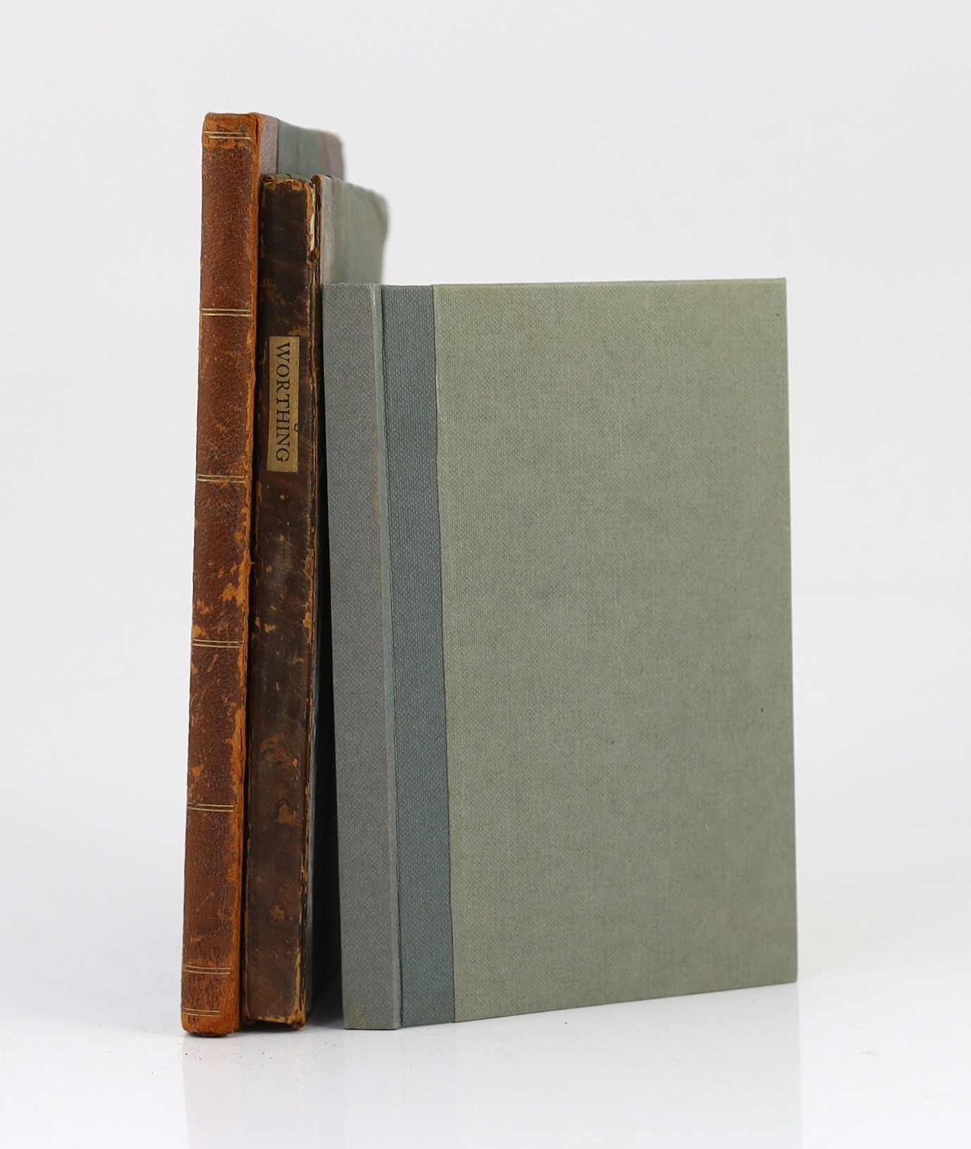 SUSSEX: A Tour to Worthing, or, Idle Hours not Idly Spent, containing a slight sketch of the country, anecdotes, & c. half title; old leather-backed paper boards, uncut, 1805; Evans, John - The Picture of Worthing (and)